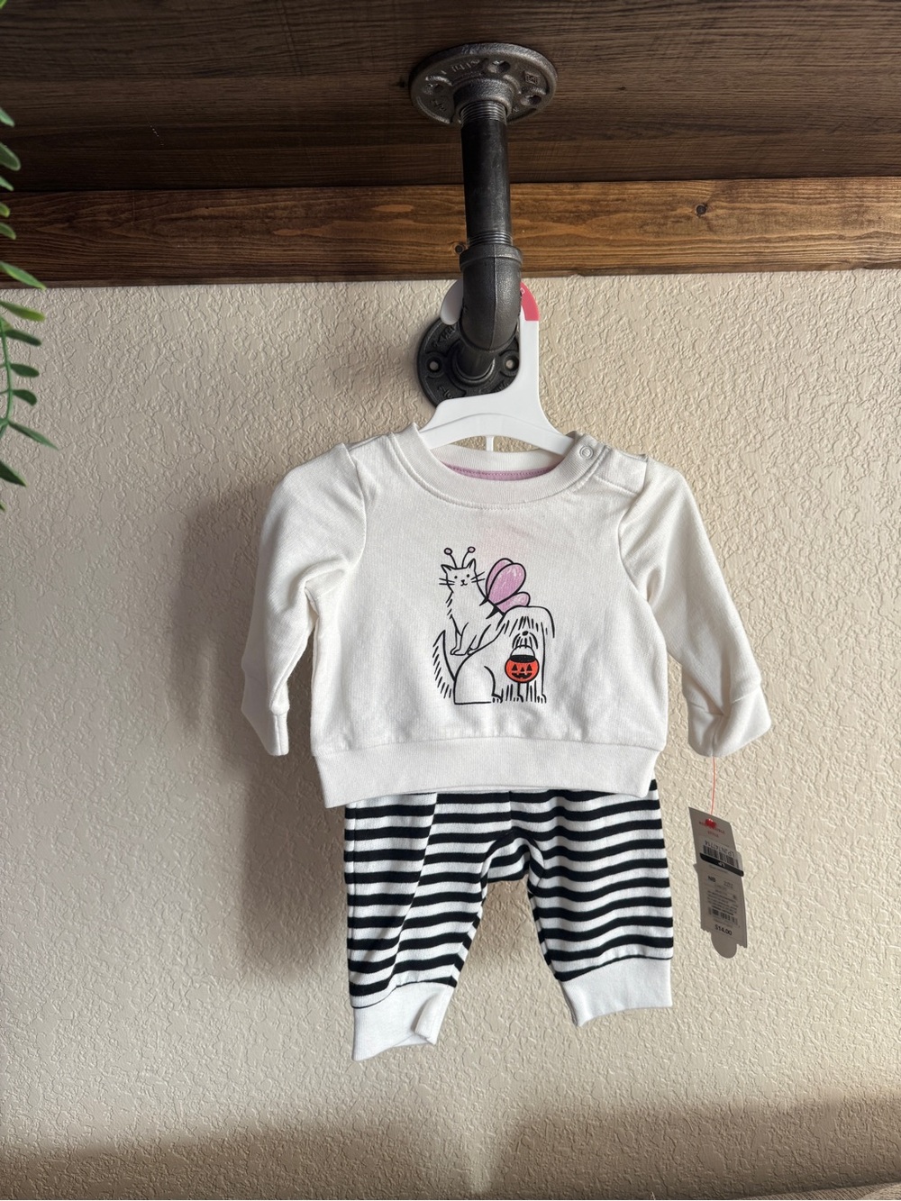 Cat & Jack White Top with Black & White Striped Pants Matching Set